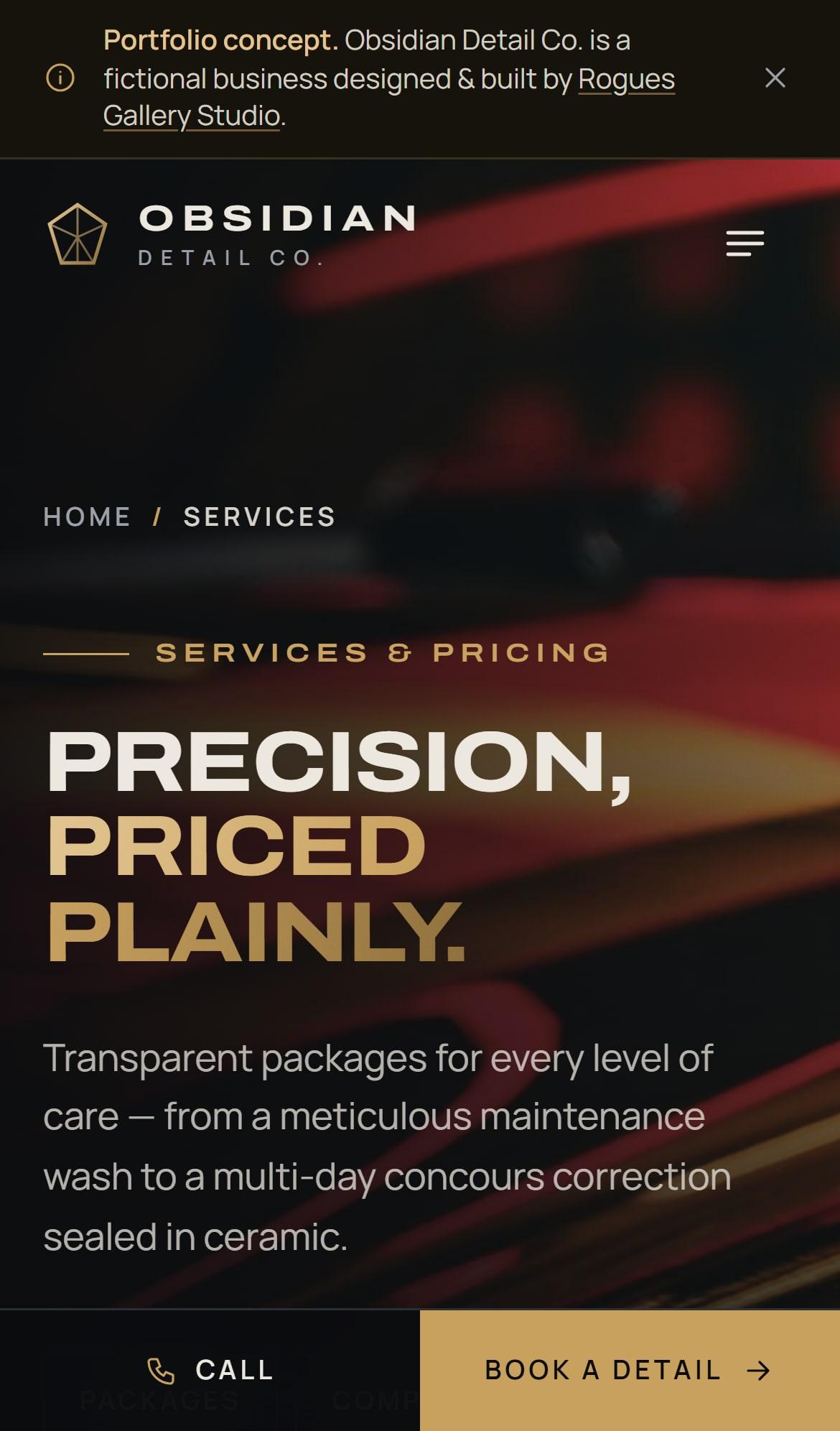 Obsidian Detail Co. mobile services and pricing